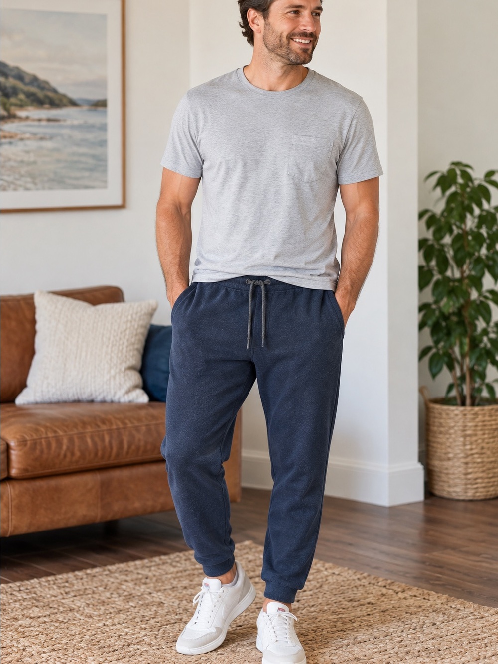 Faherty Men’s XXL Navy Jogger Sweatpants Organic Cotton Stretch Drawstring Comfy